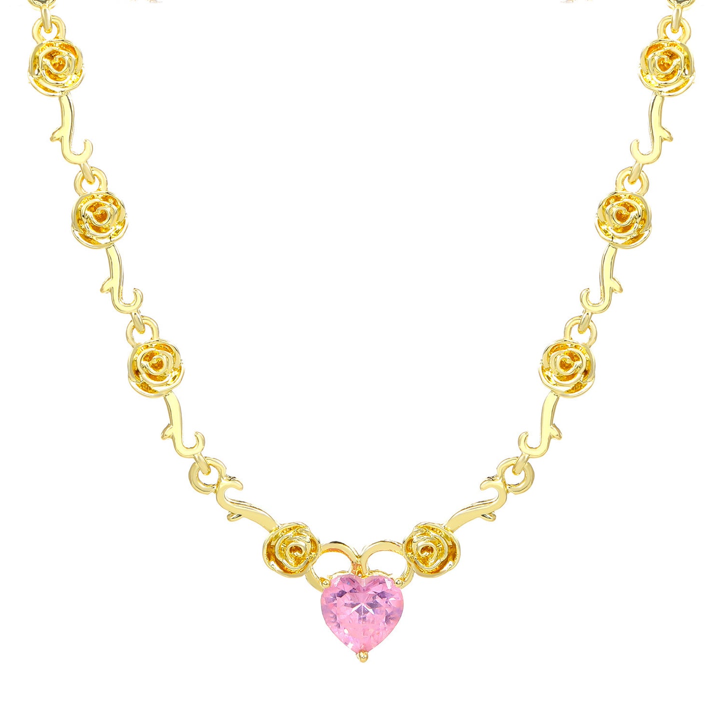 Rhinestone Love Rose Chain Necklace