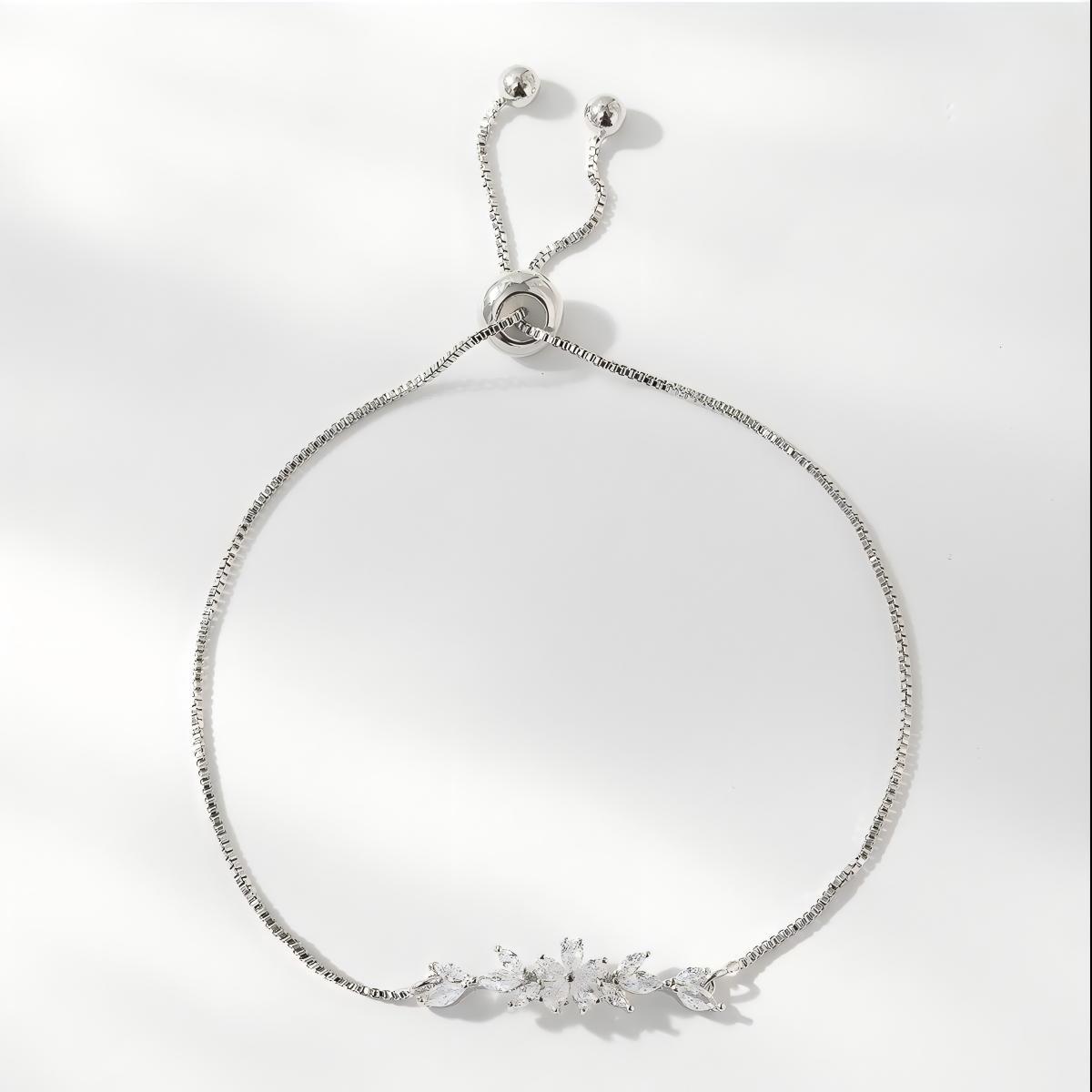 Zircon Bracelet Silver Flower- Gold-plated Bracelet Suitable