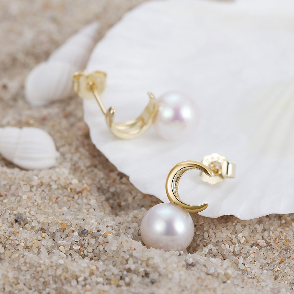 Silver Moon Natural Pearl Earrings