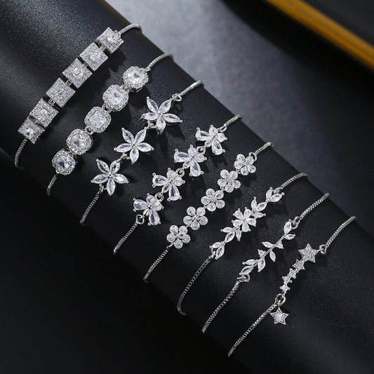 Zircon Bracelet Silver Flower- Gold-plated Bracelet Suitable