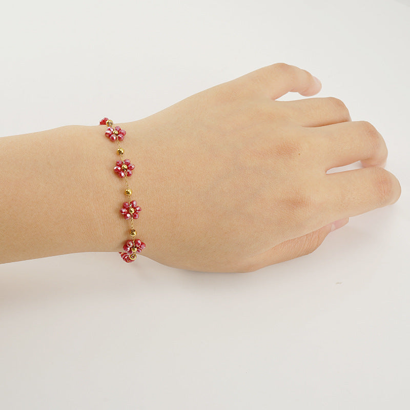 Crystal Flowers Stainless Bracelet