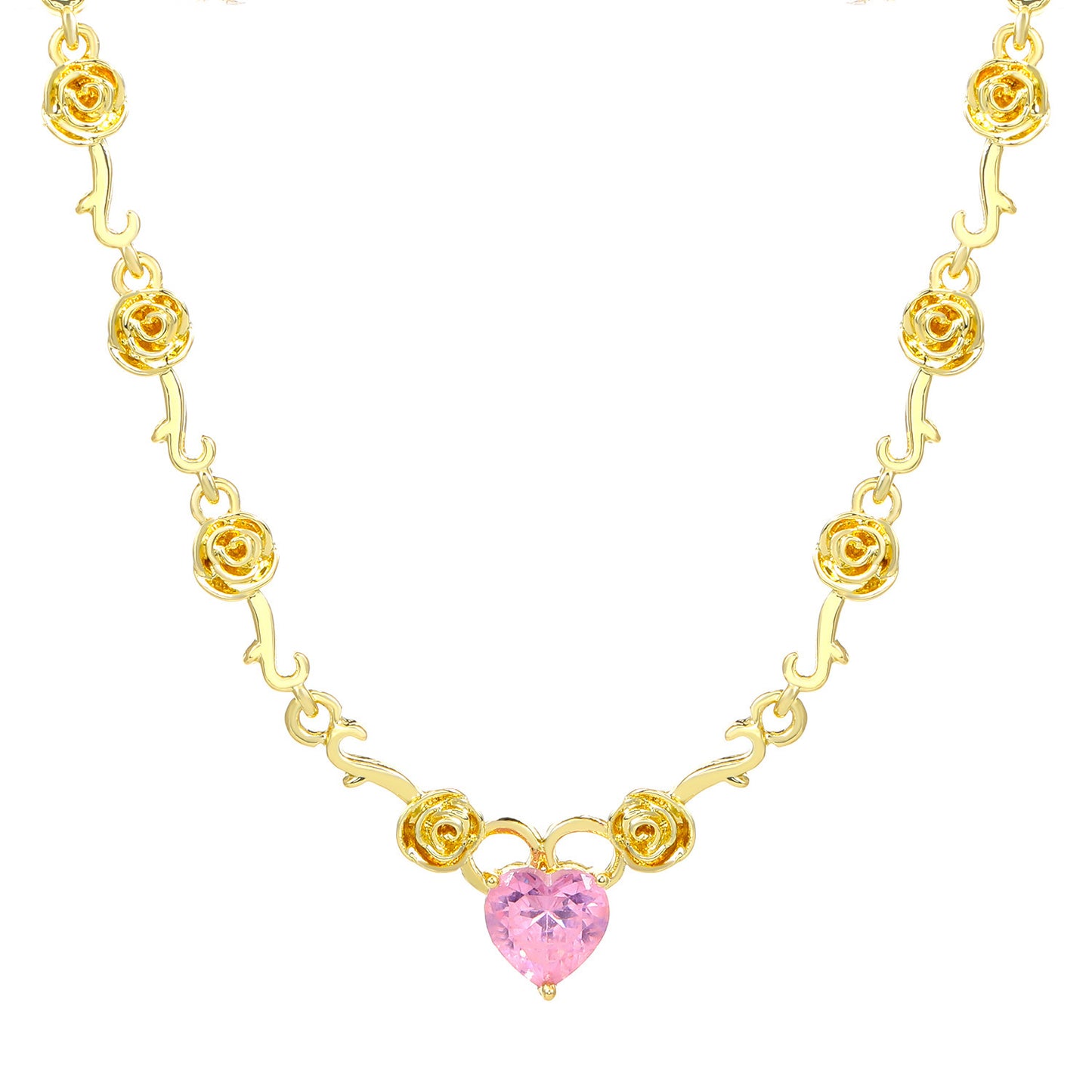 Rhinestone Love Rose Chain Necklace