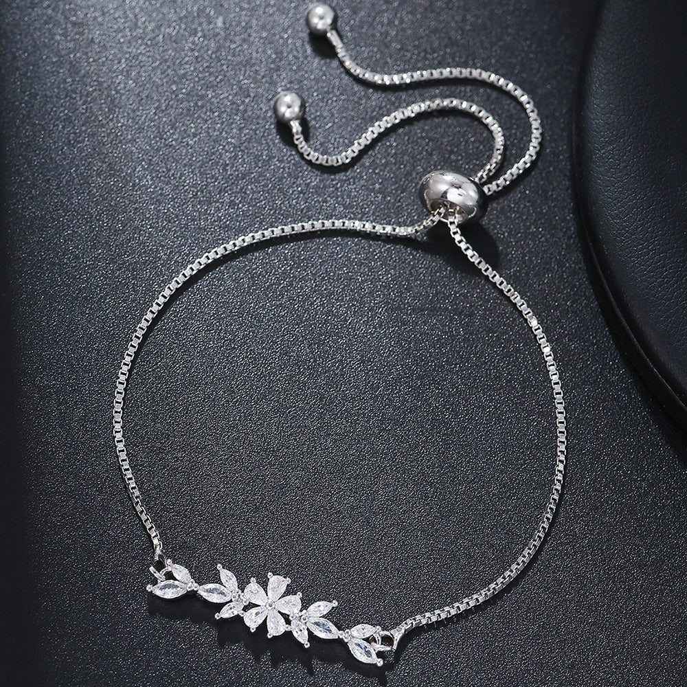 Zircon Bracelet Silver Flower- Gold-plated Bracelet Suitable