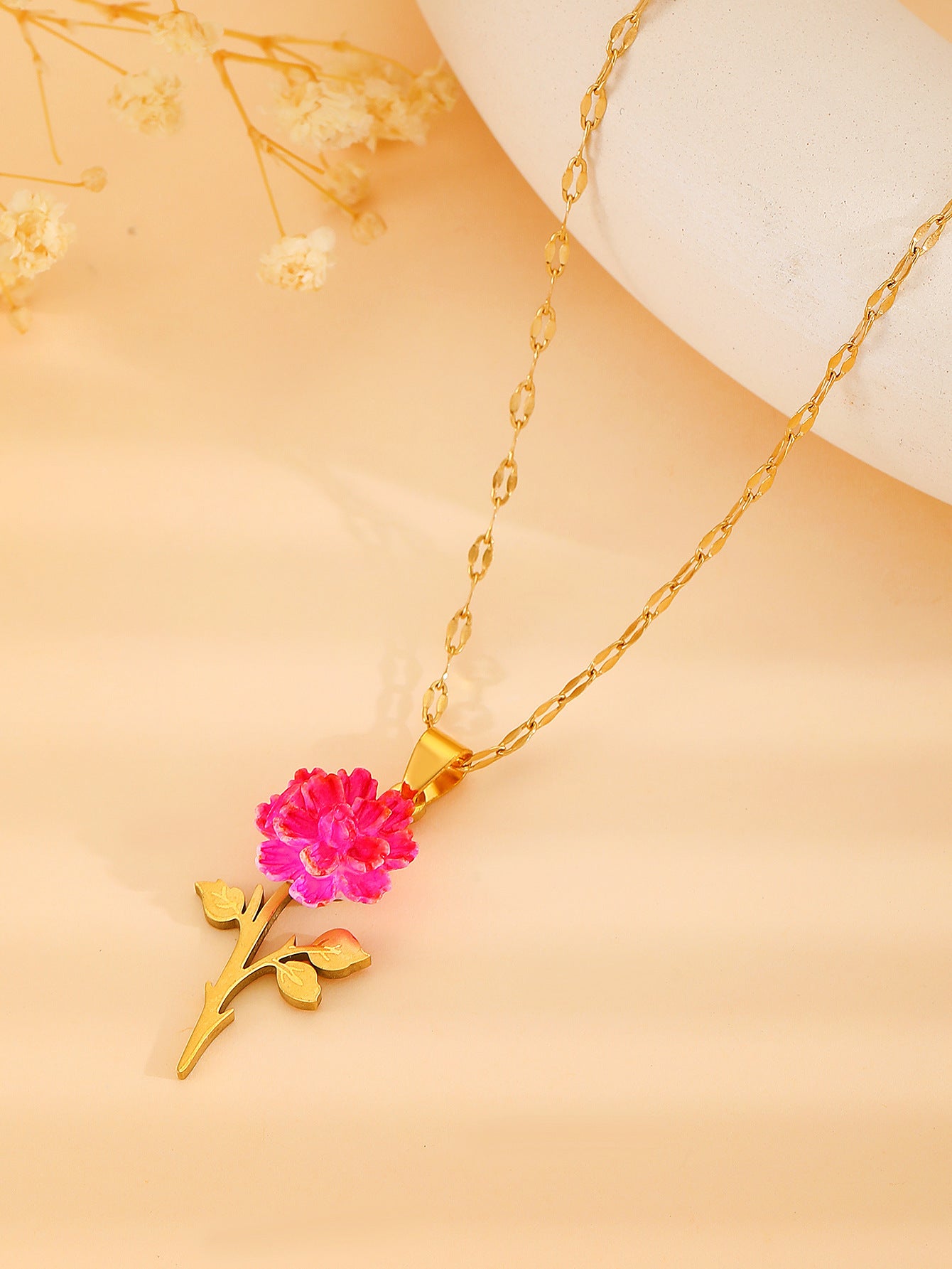 Rhinestone Love Rose Chain Necklace