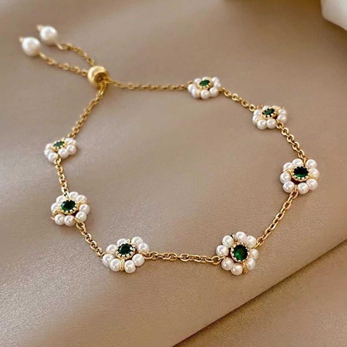 Pearl Flowers Bracelet All-match Adjustable Chain Bracelet